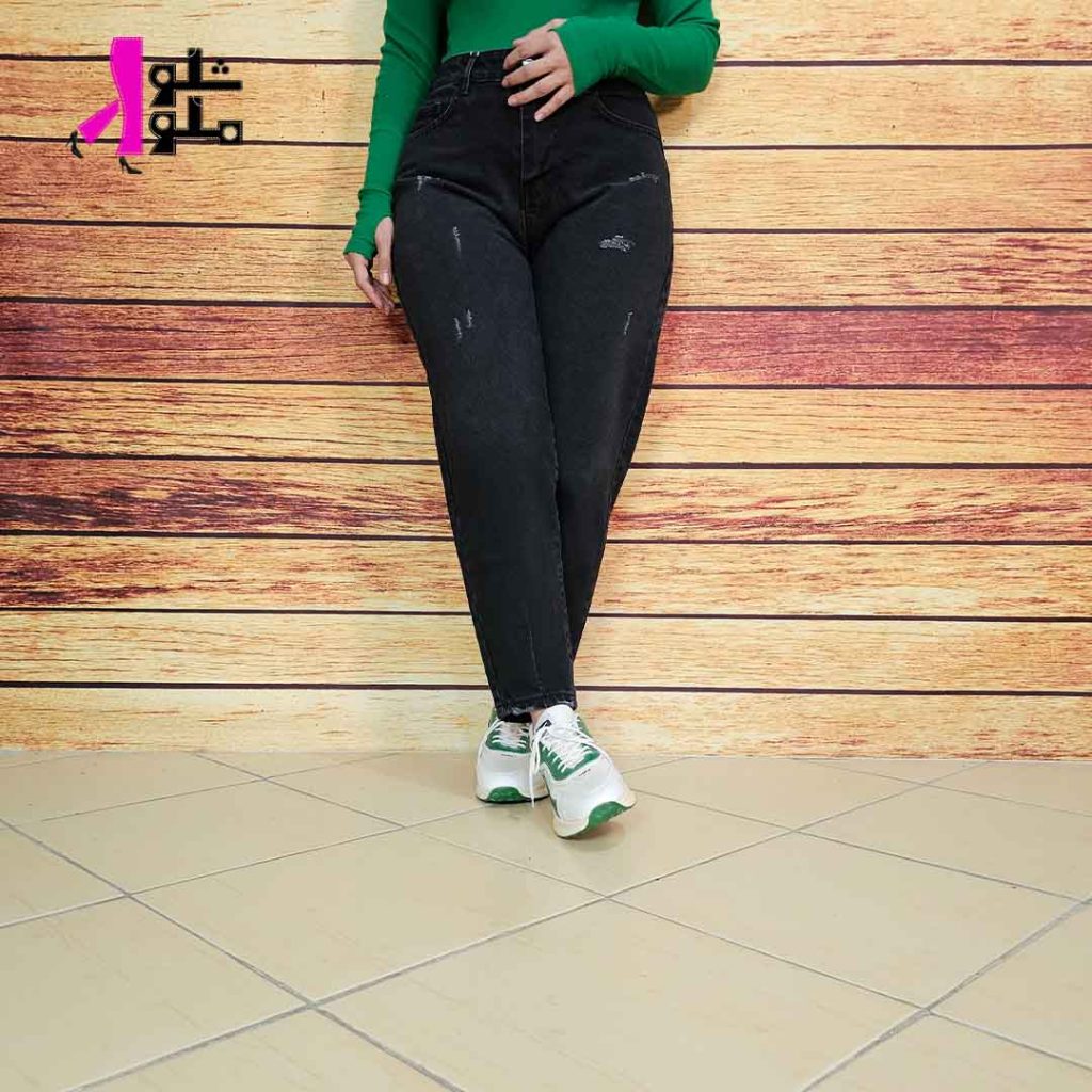 شلوار جین مام فیت ذغالی زنانه