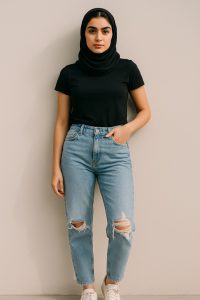 شلوار لی مام استایل زاپ دار