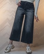 شلوار جین واید لگ دخترانه سنگشور ذغالی