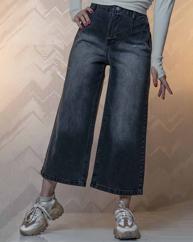 شلوار جین واید لگ دخترانه سنگشور ذغالی شلوار جین واید لگ دخترانه سنگشور ذغالی