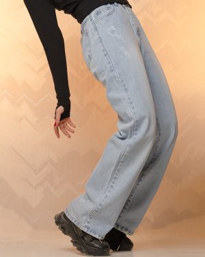 شلوار جین نیم بگ یخی ساده