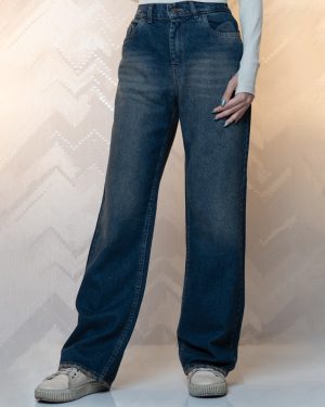 شلوار جین نیم بگ رنگ سورمه ای