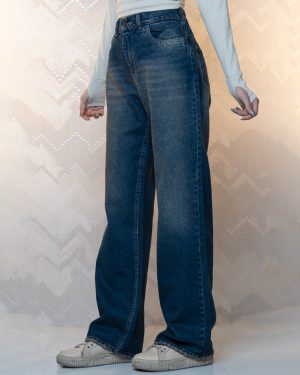 شلوار جین نیم بگ رنگ سورمه ای