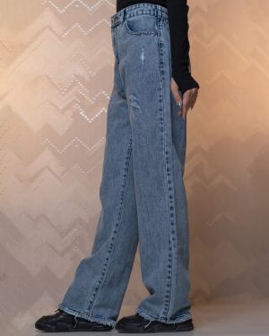 شلوار جین نیم بگ رنگ آبی رندوم