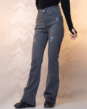 شلوار جین دمپا گشاد رنگ ذغالی زنانه