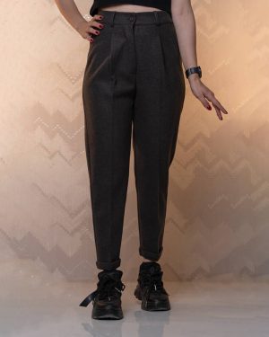 شلوار مام فیت فوتر رنگ ذغالی پاییزی