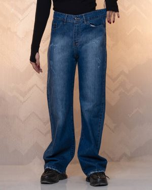 شلوار جین نیم بگ سایز بزرگ آبی تیره