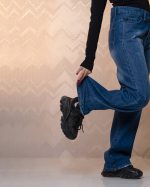 شلوار جین نیم بگ سایز بزرگ آبی تیره