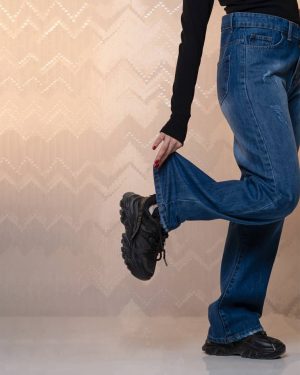 شلوار جین نیم بگ سایز بزرگ آبی تیره