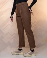 شلوار مام فیت فوتر رنگ قهوه ای - پاییزی