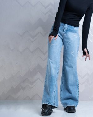 شلوار جین زنانه فلر بگ آبی روشن