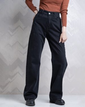 شلوار زنانه نیم بگ قد 105 ذغال سنگی