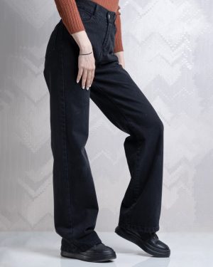 شلوار زنانه نیم بگ قد 105 ذغال سنگی