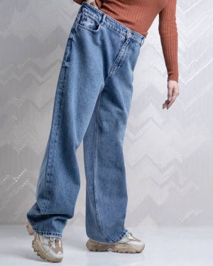 شلوار نیم بگ سایز بزرگ زنانه آبی متوسط