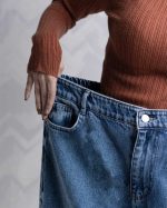 شلوار نیم بگ سایز بزرگ زنانه آبی متوسط