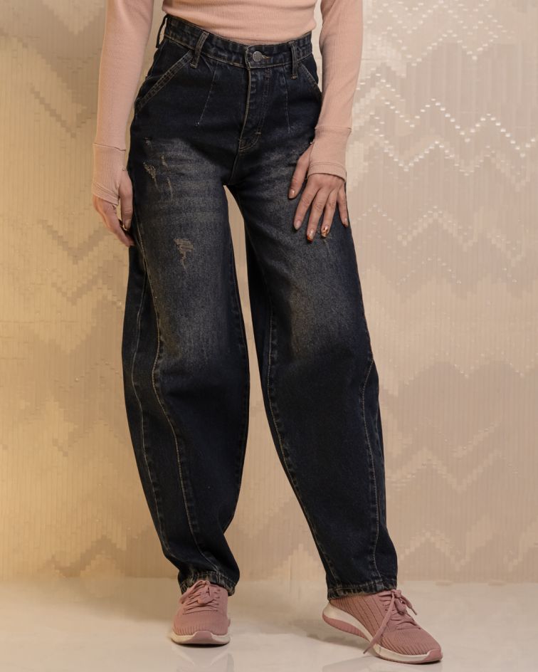 شلوار جین بالنی زنانه آبی تیره تینت