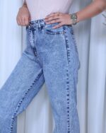 شلوار جین نیم بگ زنانه آبی رندوم کمر کش